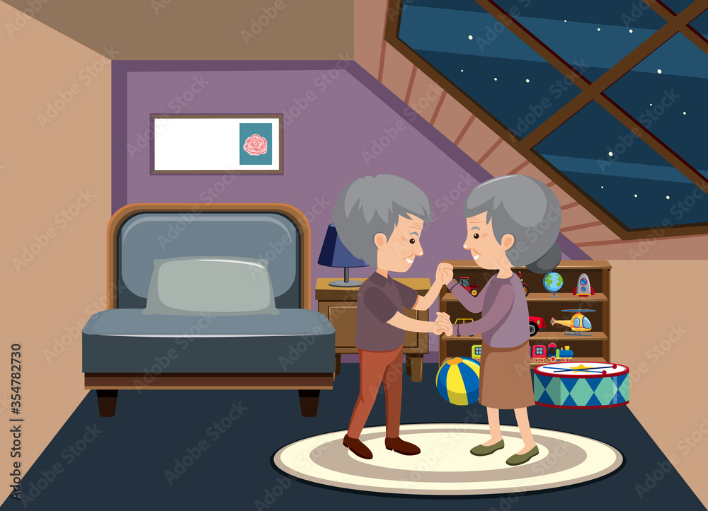 Background scene with old couple staying at home Background scene with old couple staying at home