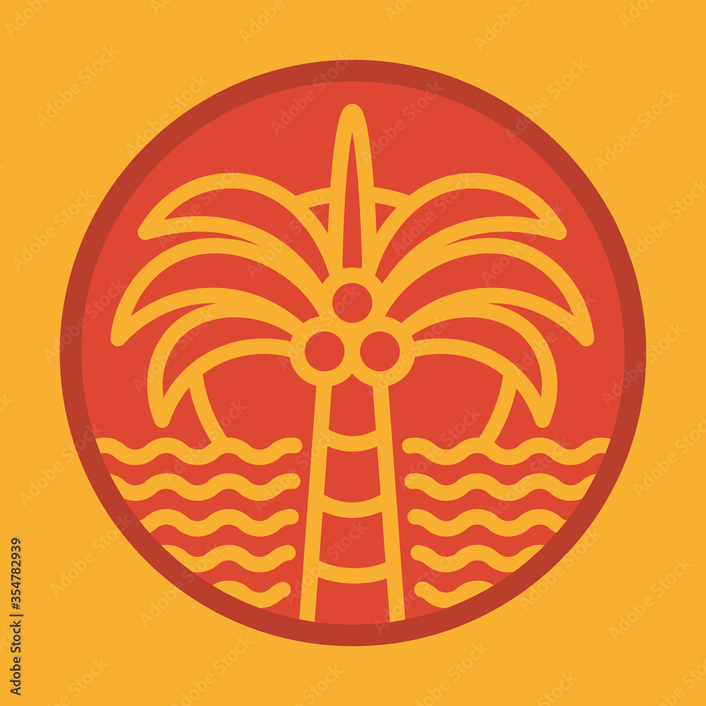 Beach sea nature wild line badge patch pin graphic illustration vector art t-shirt design