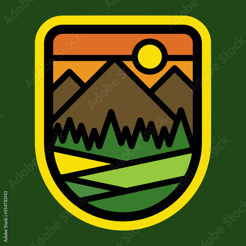 Camping nature wild line badge patch pin graphic illustration vector art t-shirt design