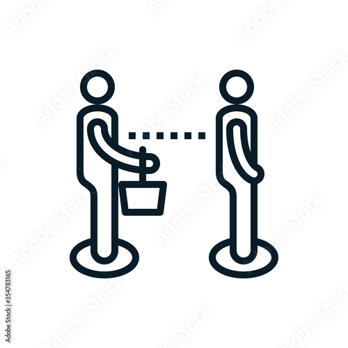 Social distancing, physical distancing, queue outline icon. Editable stroke. Keep distance in public society people to protect from coronavirus, covid-19 spreading concept.