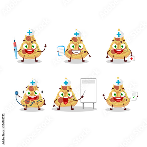 Doctor profession emoticon with slice of pizza cartoon character