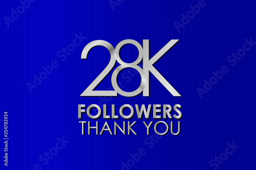28K, 28.000 Thank you follower. Silver Color on Blue Background, for Social Media, Internet Account - Vector