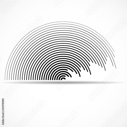Abstract logo of semicircles with lines isolated on white background, striped geometric shape, vector illustration, eps 10