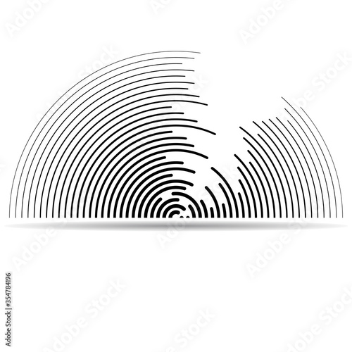 Abstract logo of semicircles with lines isolated on white background, striped geometric shape, vector illustration, eps 10