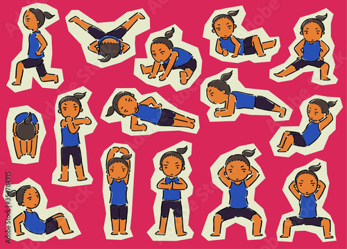 Set of  vector cartoon woman illustration, work out