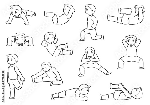 Set of  vector cartoon man illustration, work out