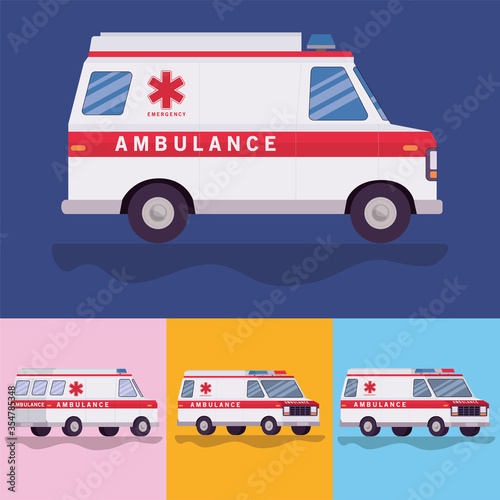 Ambulances paramedic cars side view vector design