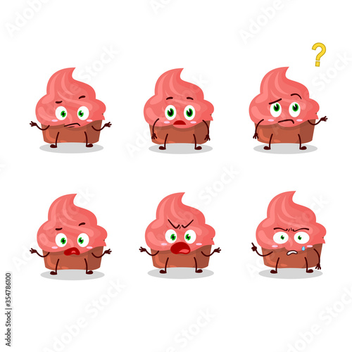 Cartoon character of strawberry cake with what expression