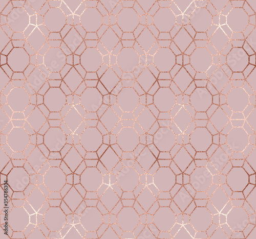 Geometric seamless pattern with rose gold gem diamond tiles.