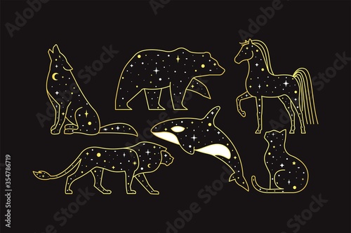 Animals stars constellation on a black background
