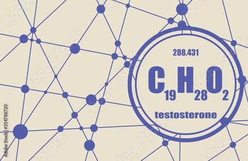 Chemical formula of hormone testosterone. Infographics illustration.