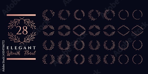 Elegant wreath floral and laurel floral set suitable for monogram logo, wedding initial, beuaty logo, or flower shop.