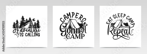 Camping quotes letter typography set illustration.