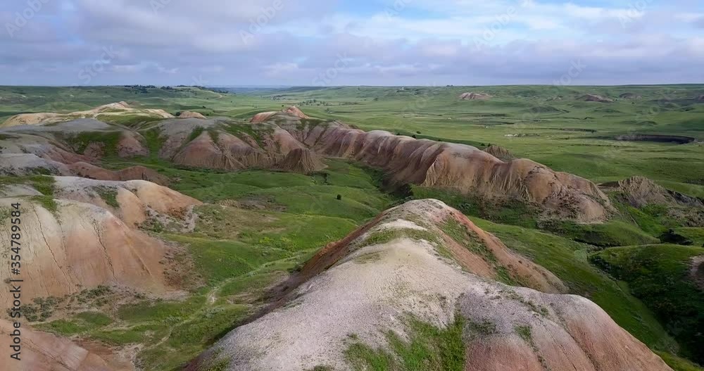 Western Badlands, South Dakota Aerial Drone Shot of Rock Formations around Canyon, Native American Reservation