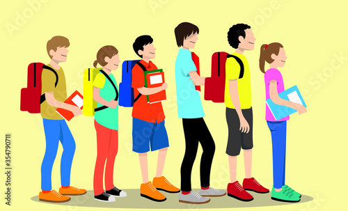 Education vector concept: Group of teenagers or students queuing