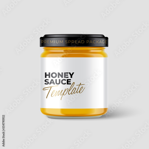 Jam Jar Collection : Premium glass container with label template isolated on light grey background : Vector Illustration