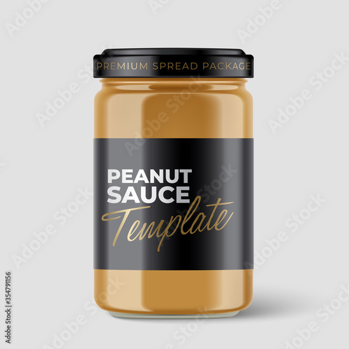 Jam Jar Collection : Premium glass container with label template isolated on light grey background : Vector Illustration