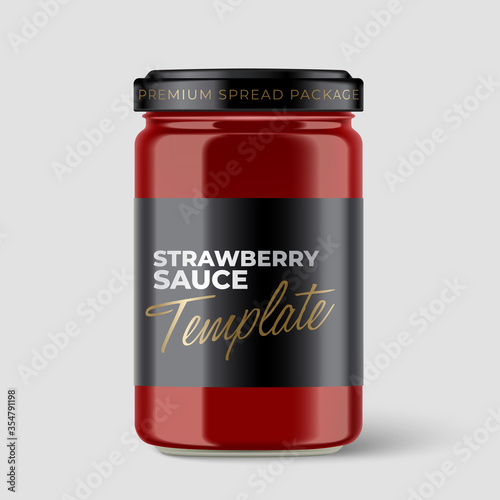 Jam Jar Collection : Premium glass container with label template isolated on light grey background : Vector Illustration