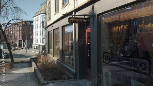 A view of the entrance to a tattoo shop in Trondheim, Norway photo