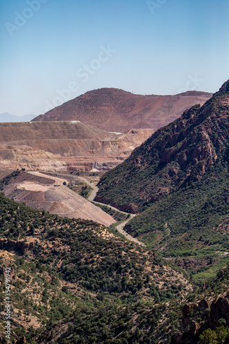 winding road to open-pit mine