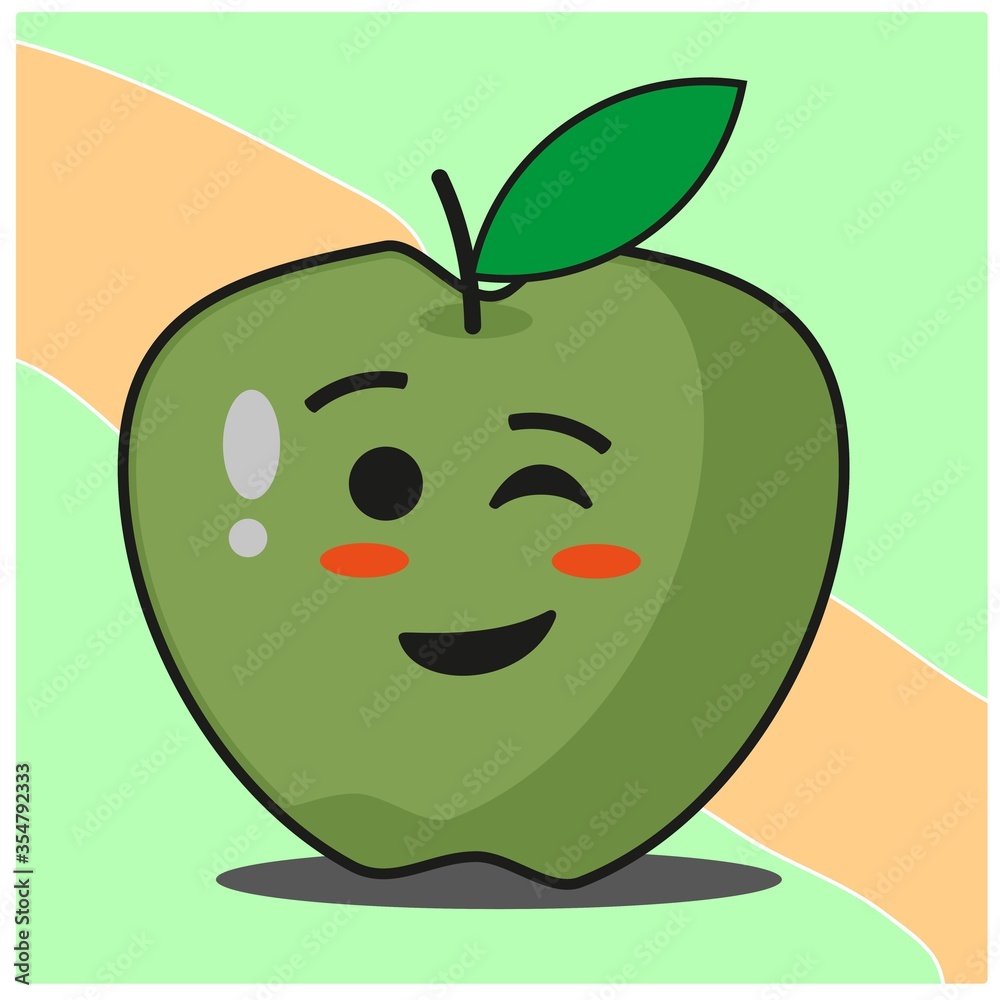 Cute green apple fruit cartoon face mascot character vector design Cute green apple fruit cartoon face mascot character vector design