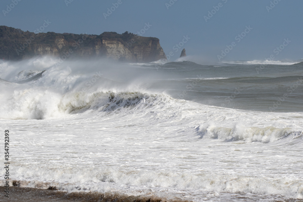 Large Waves from Typhoon, Hurricane, breaking, climate & ocean temperatures are rising, Surfing In Japan, Near Shidashita, Olympic Venue for surf.