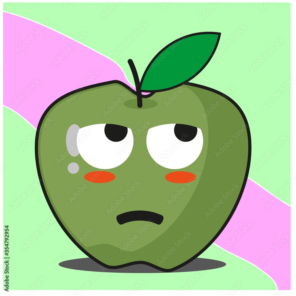 Cute green apple fruit cartoon face mascot character vector design Cute green apple fruit cartoon face mascot character vector design