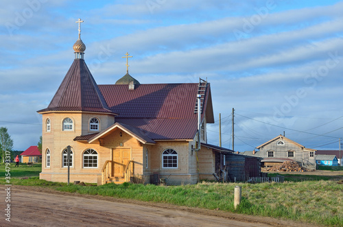 Russia, Murmansk region, Tersky district. Coast of the Kola Peninsula on the White sea. The Village Of Varzuga. Ancient Uspensky complex