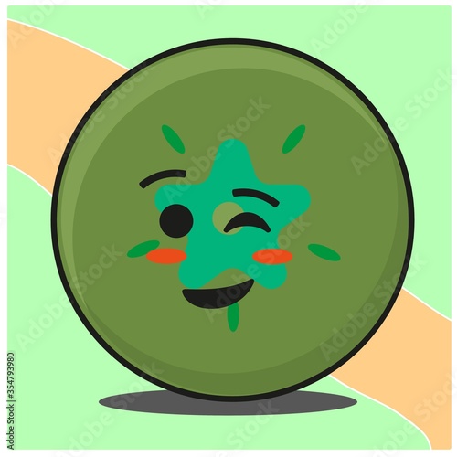 223. Cute green apple fruit cartoon face mascot character vector design