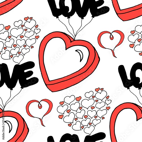Valentines day seamless pattern with coffee cup and hearts. Beautiful greeting card with valentines day seamless pattern. Red heart valentine love logo vector. Holiday background.Vector illustration