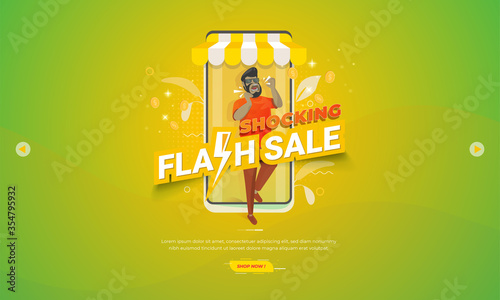 Illustration for e-commerce promotion banner with shocking flash sale concept