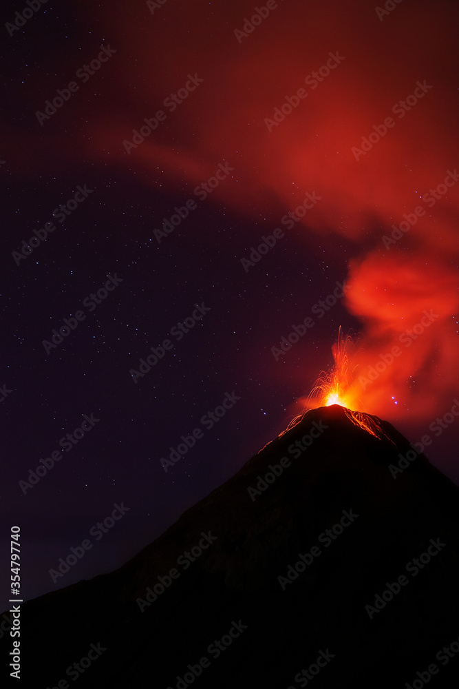 Night eruption of the volcano of fire, Guatemala