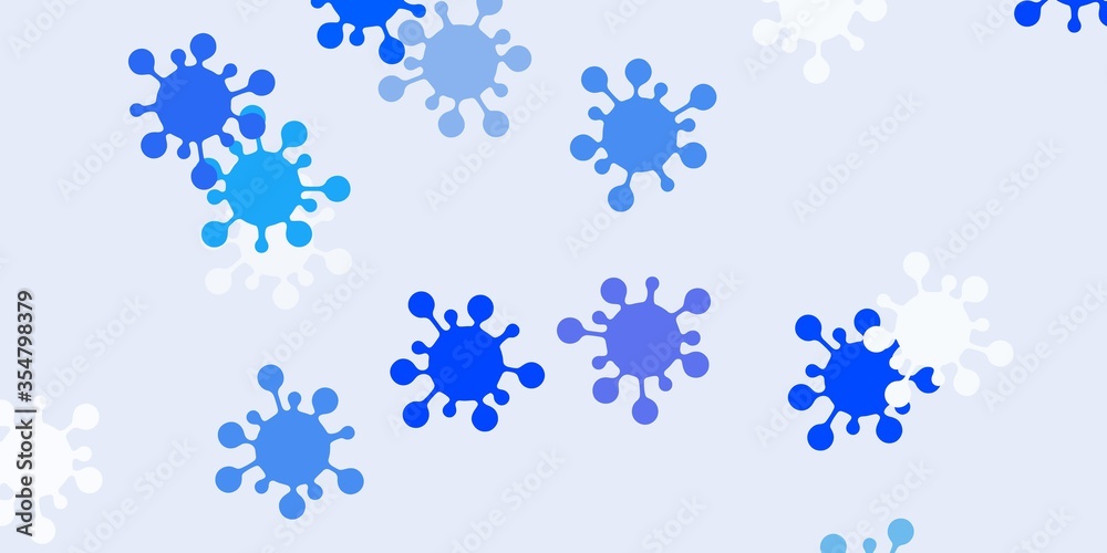 Light blue vector background with covid-19 symbols. Light blue vector background with covid-19 symbols.