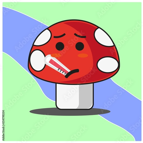 Cute mushroom vegetables cartoon face mascot character vector design