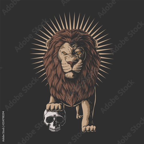 Lion stepped on a human skull vector illustration