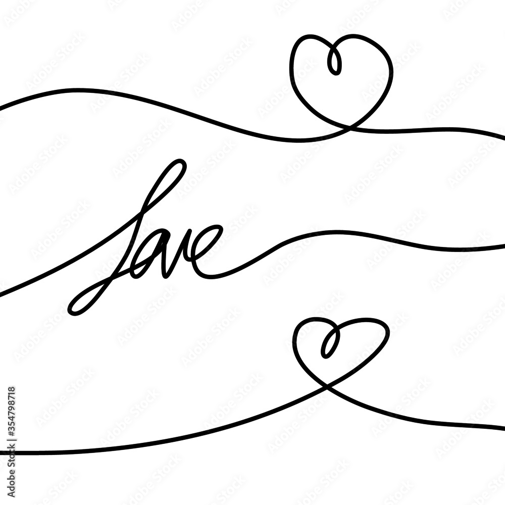 Plakat Heart. Abstract love symbol. Continuous line art drawing illustration. Valentines day background banner.