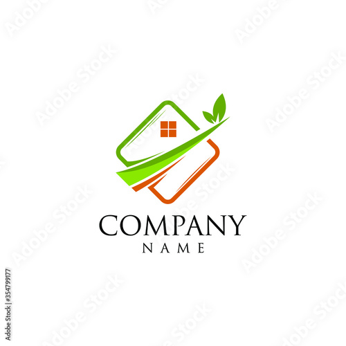 Abstract real estate agent logo. real estate building leaves