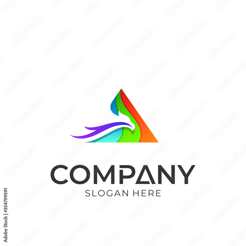 Eagle logo in triangle shape. Colorful logo style. Eagle logo in triangle shape. Colorful logo style.