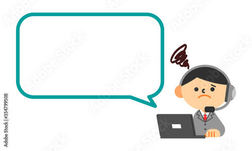 オペレーター　コールセンター　男性　ノートパソコン　フキダシ