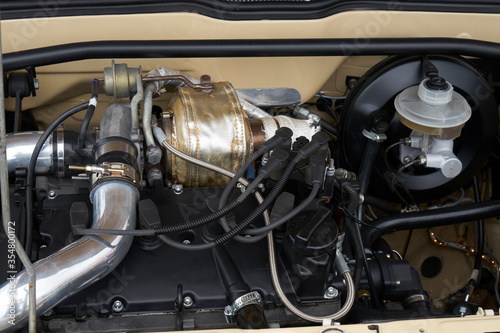 Image of the car engine. Turbocharging.