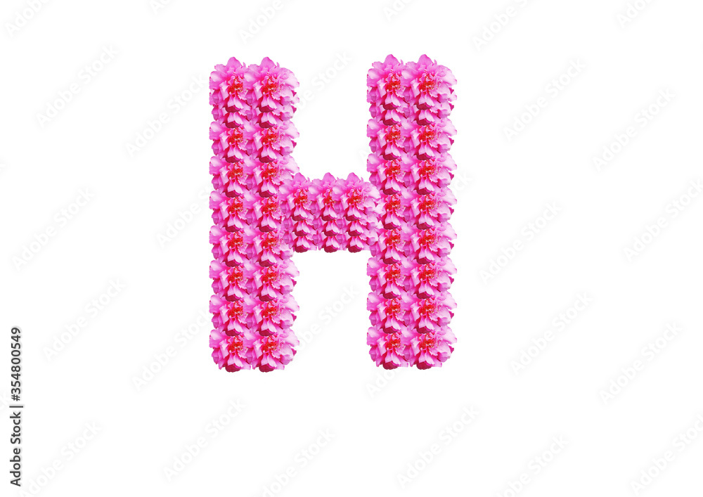 The letter is made of pink flowers on a white background. Spring concept Floral letters of the alphabet for wedding design or flower festival The letter is made of pink flowers on a white background. Spring concept Floral letters of the alphabet for wedding design or flower festival