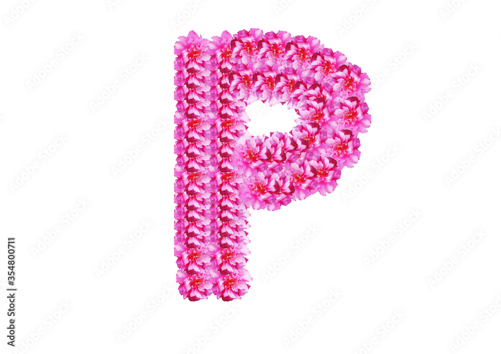 The letter is made of pink flowers on a white background. Spring concept Floral letters of the alphabet for wedding design or flower festival The letter is made of pink flowers on a white background. Spring concept Floral letters of the alphabet for wedding design or flower festival