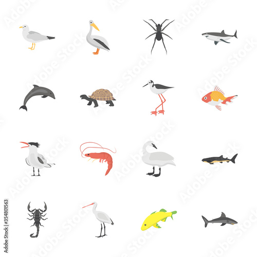 Underwater Life Animals Flat Icons 