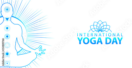 21 june-international yoga day,paper cut yoga body posture, human silhouette and sun rays, vector illustration - Vector