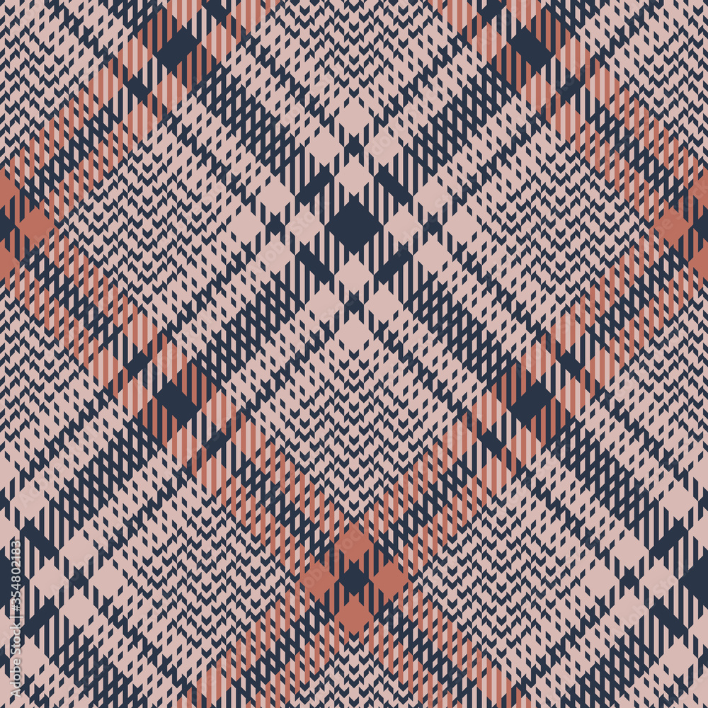 Abstract tweed check plaid pattern seamless vector in blue, brown, and pink. Glen check plaid for jacket, coat, dress, skirt, or other autumn winter fashion textile design.