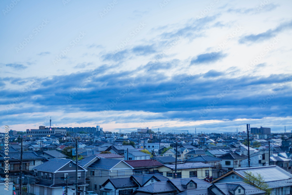 Town scape with many residences in early morning 