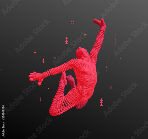 3D human body model. Gymnast jumping. Gymnastics activities for icon health and fitness community. Vector illustration.
