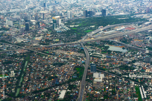 aerial airplane window. The top view  Bangkok city  Thailand. 