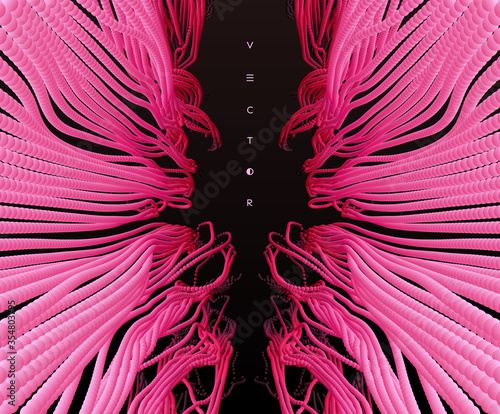 Array with dynamic emitted particles.  Abstract background. 3d vector illustration.