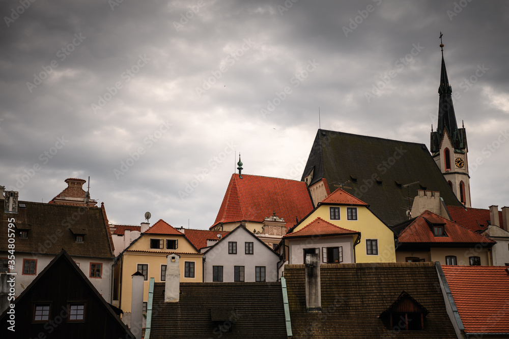 Beautiful view to church and castle in Cesky Krumlov, Czech republic